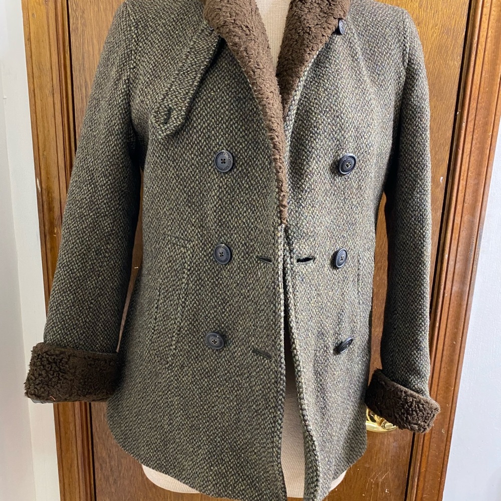 Farmers Market Iceland Olive Tweed Coat Sz Medium - Picture 4 of 8